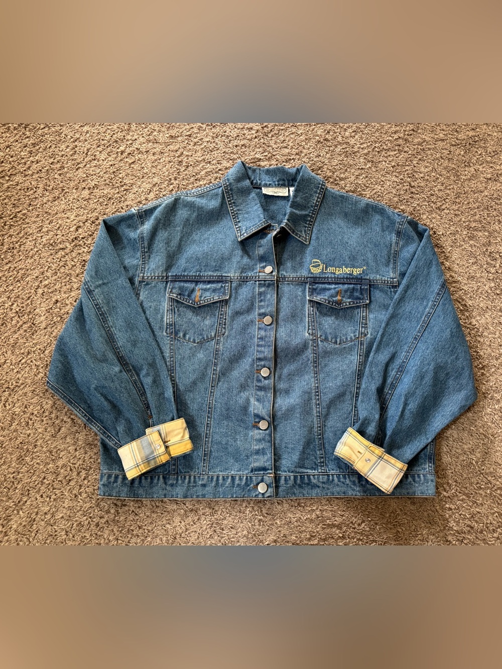 Homestead Longaberger Denim Jacket Jean Embroidered Floral Basket Women’s Sz XL